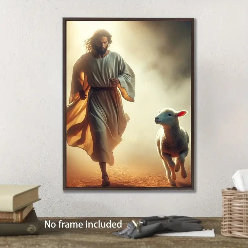 Jesus rennt mit Lamm