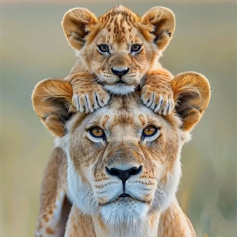 Löwenmutter mit Löwenbaby